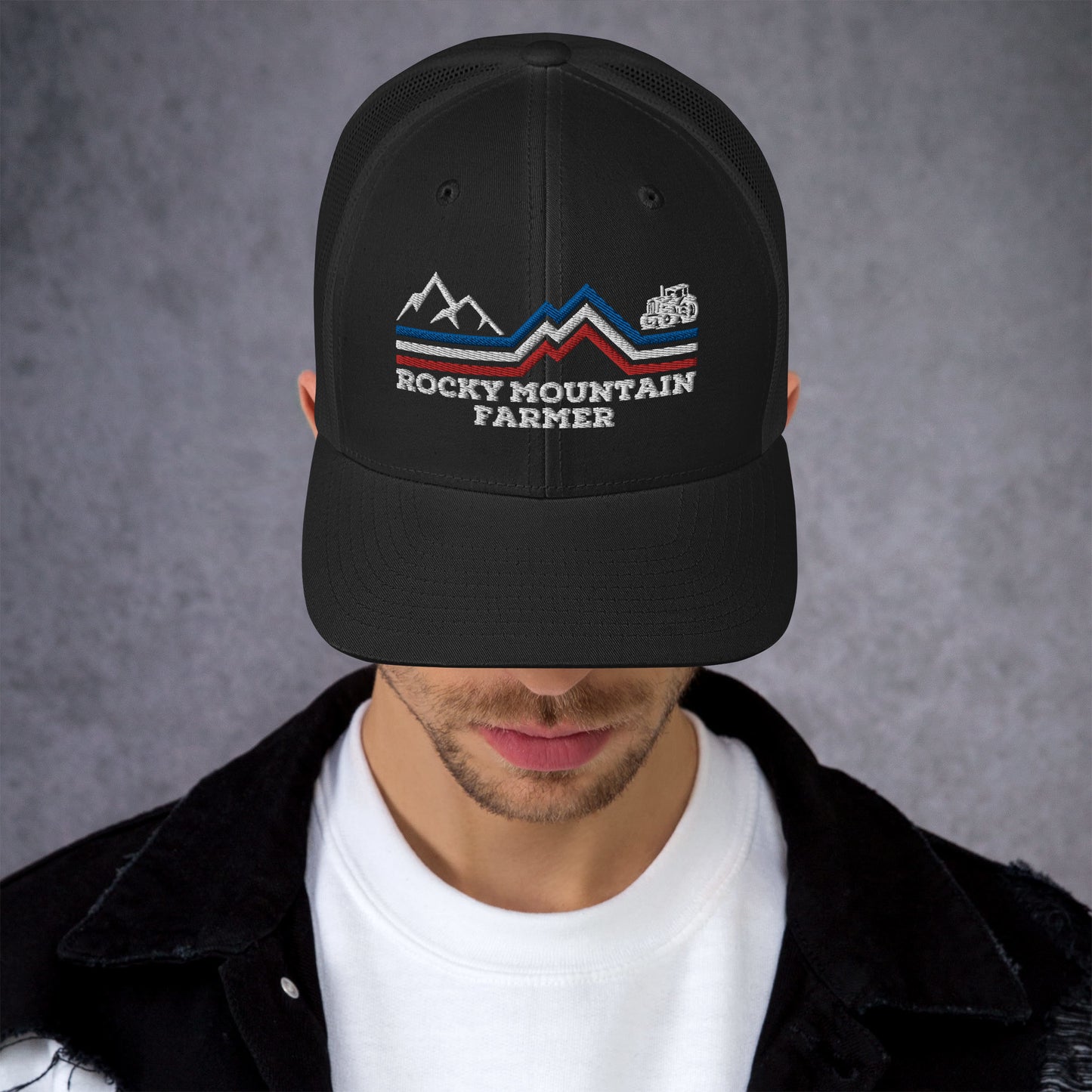 Rocky Mountain Farmer Patriotic Trucker Cap