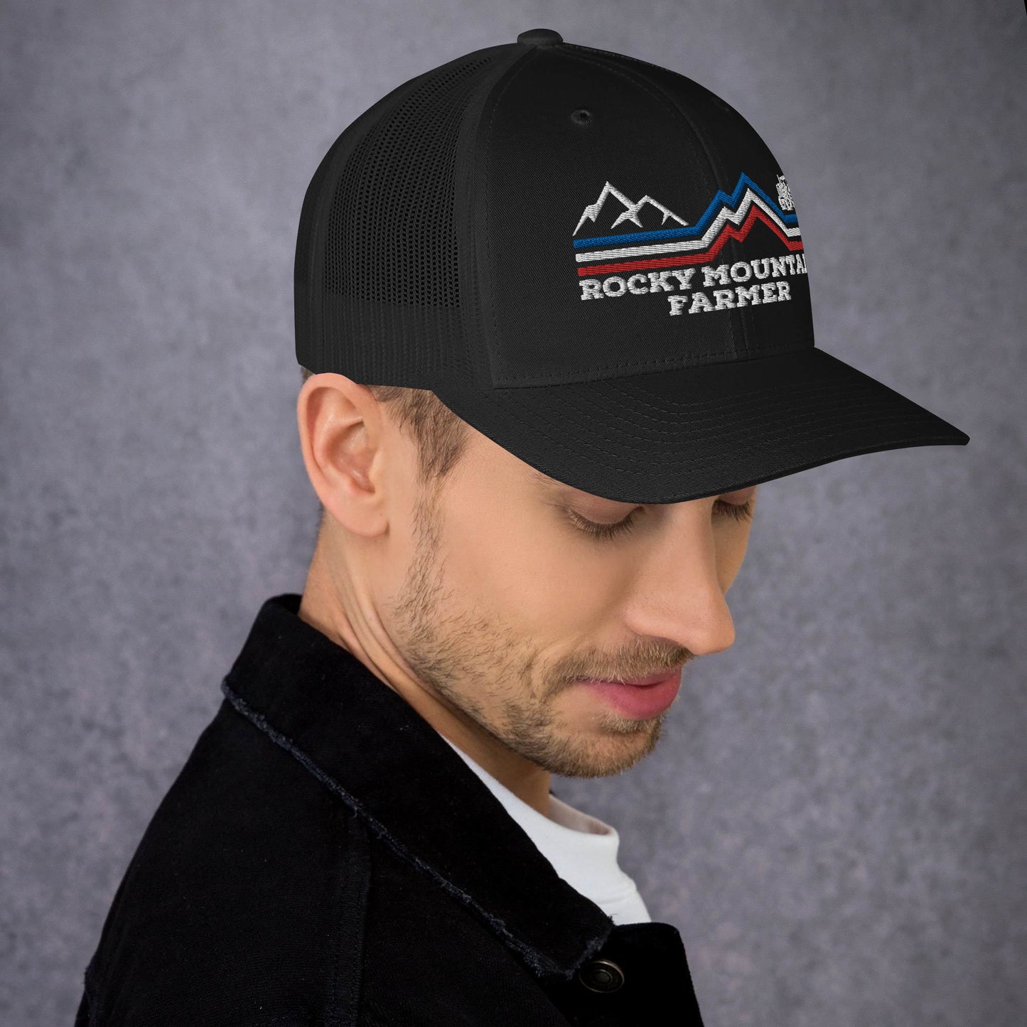 Rocky Mountain Farmer Patriotic Trucker Cap