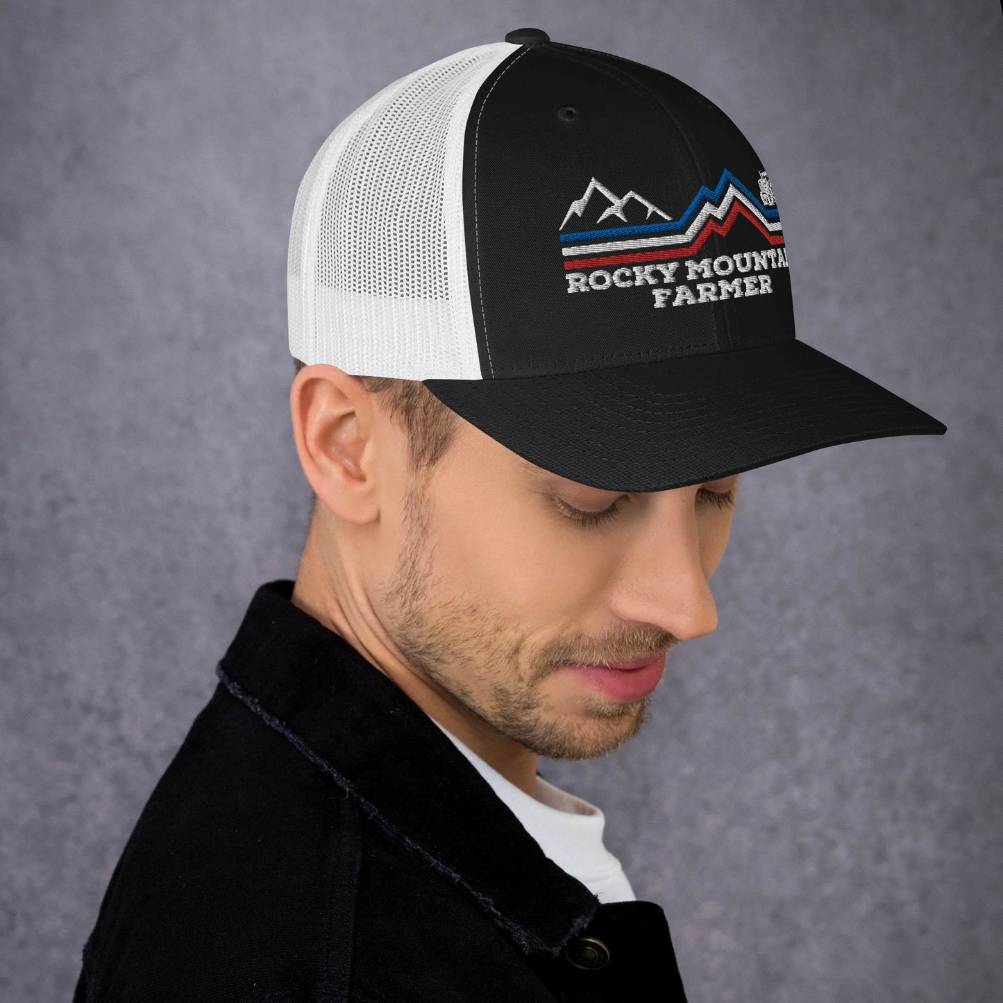 Rocky Mountain Farmer Patriotic Trucker Cap