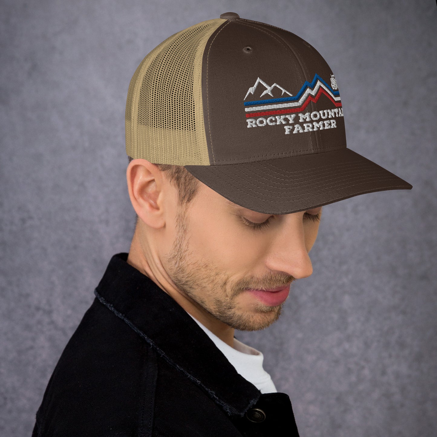 Rocky Mountain Farmer Patriotic Trucker Cap