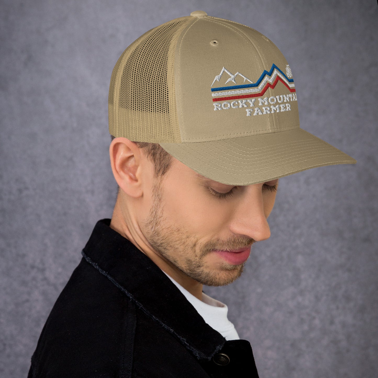 Rocky Mountain Farmer Patriotic Trucker Cap