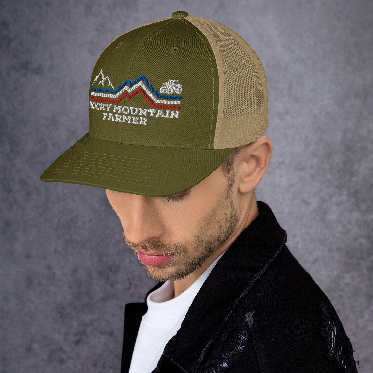 Rocky Mountain Farmer Patriotic Trucker Cap