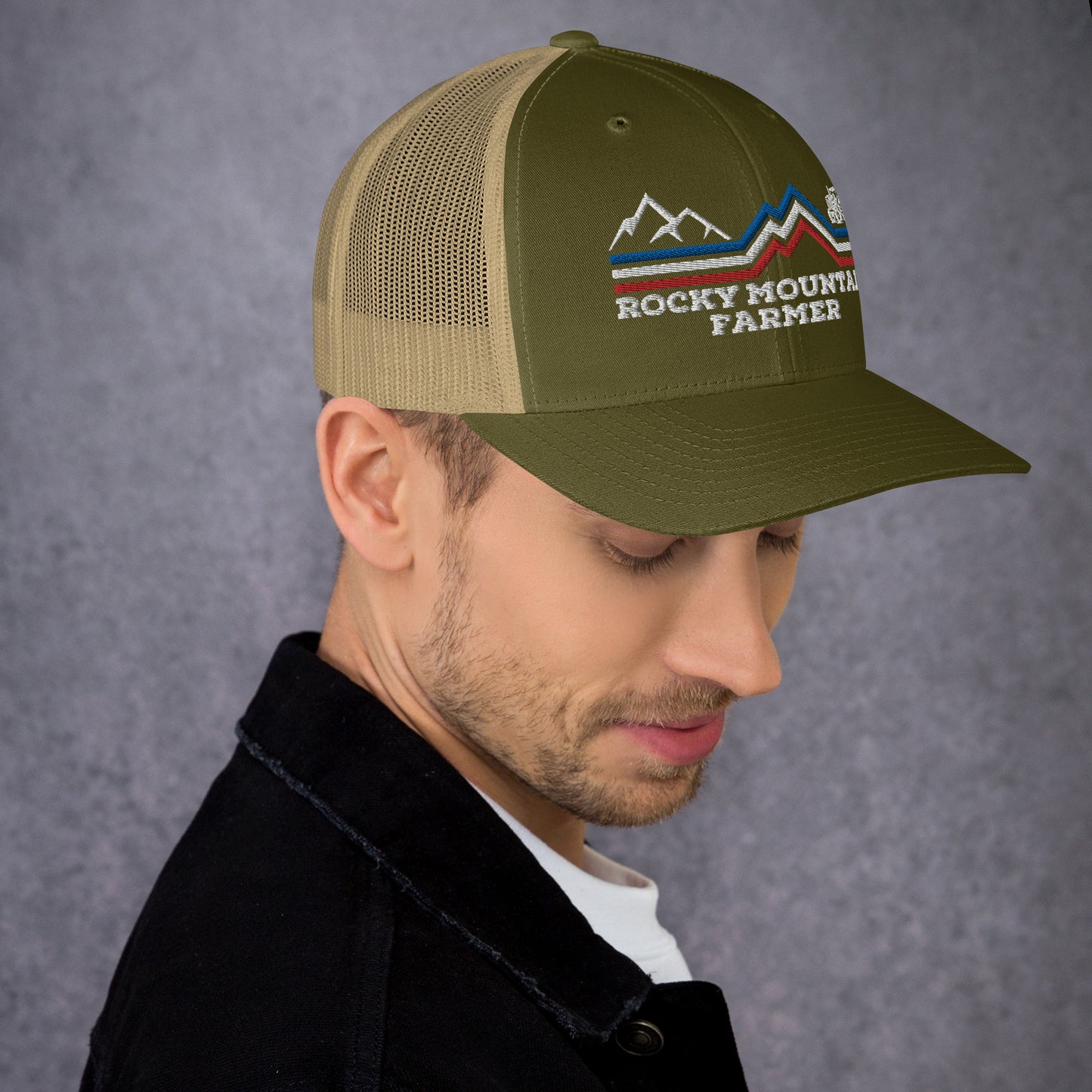 Rocky Mountain Farmer Patriotic Trucker Cap