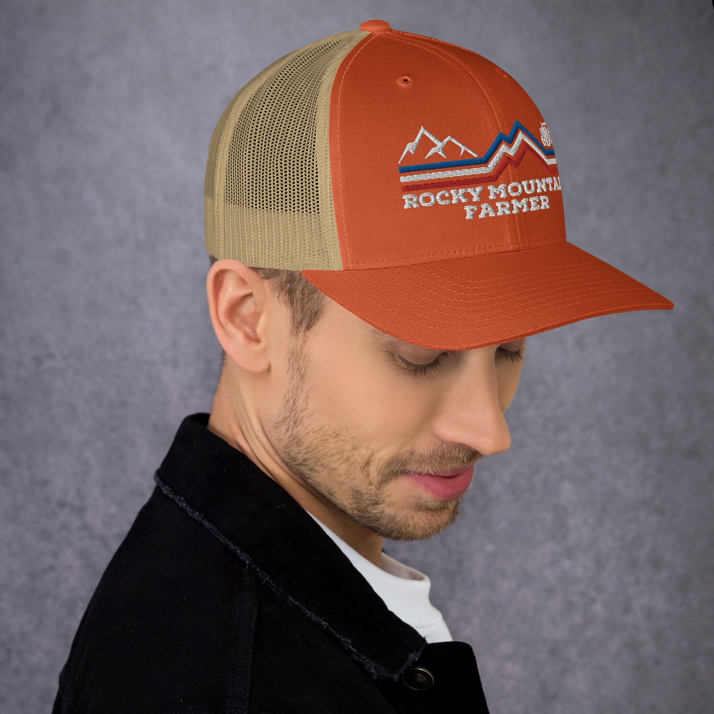 Rocky Mountain Farmer Patriotic Trucker Cap